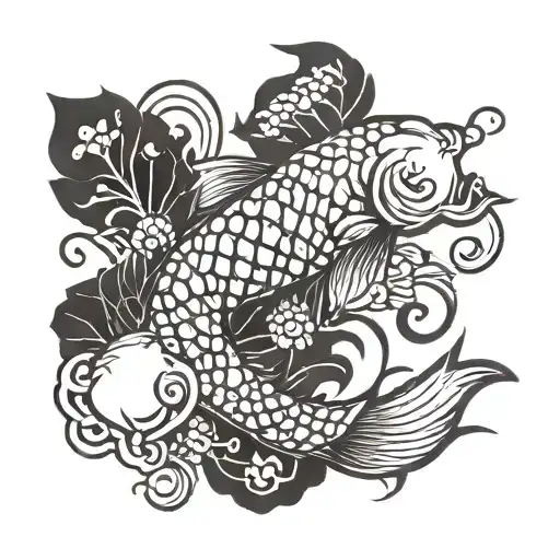 A Traditional Japanese Koi Fish Swimming Through Musical Notes And Symbols