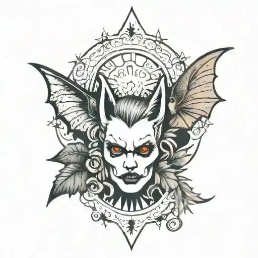 A Model Themed Tattoo Incorporating Bats And Emo Elements With Spikes No Flowers