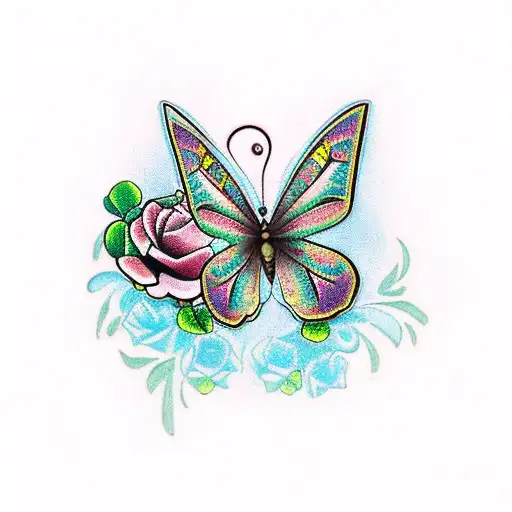 A Traditional Design Featuring A Butterfly Perched On A Shamrock Surrounded By A Wreath Of Roses