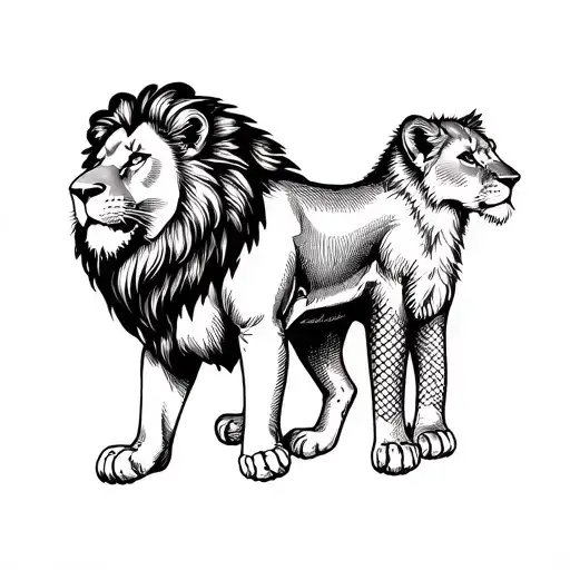 Male Lion And Lion Cub