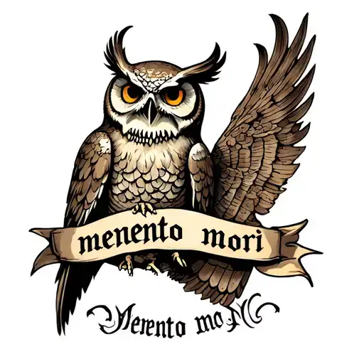 Owl With A Skull And The Words Memento Mori Written