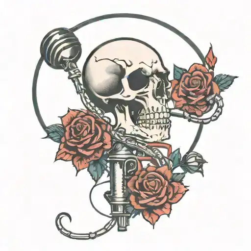 Singing Skull Into A Microphone With A Hanging Heart And Red Roses
