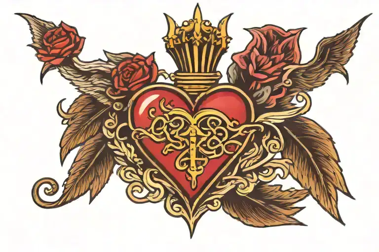 Sacred Heart With Bat Wings Surrounded