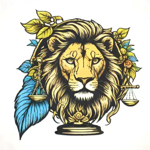Lion Head And Justice Scales With Life Tree Emerging