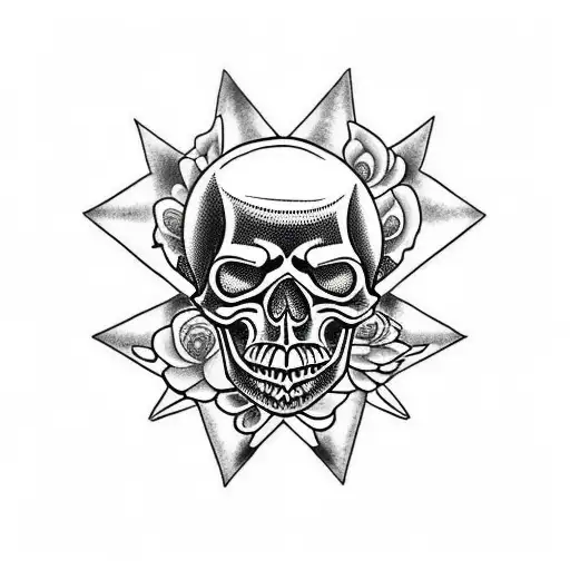 Tattoo Black And White Skull Flower Triangle