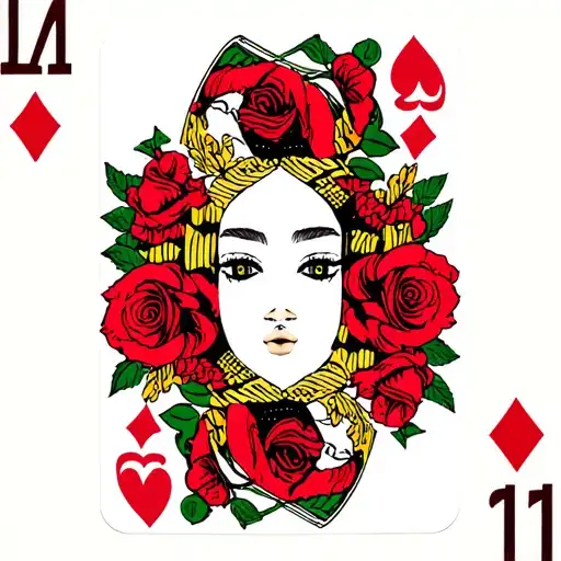 Playing Card With Gemini Faces And Roses With The Number 11