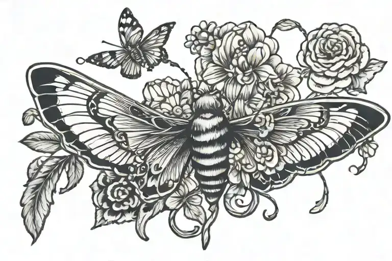 Moth Tattoo With Flowers Intertwined