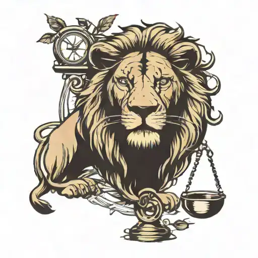 Lion Head And Justice Scales With Life Tree Emerging