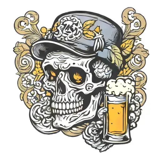 Skull Drinking Beer