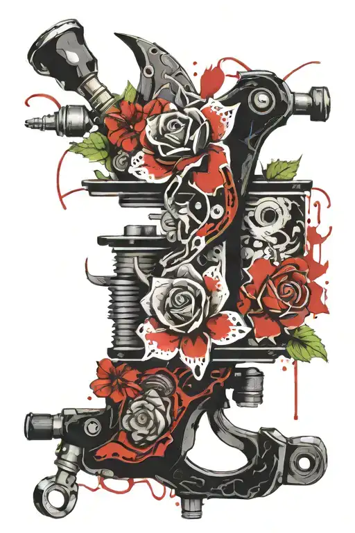 Tattoo Machine With Snake And Flowers