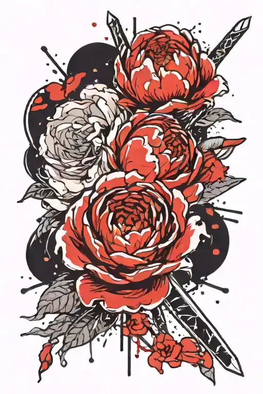 Sword Piercing Heart With Peonies