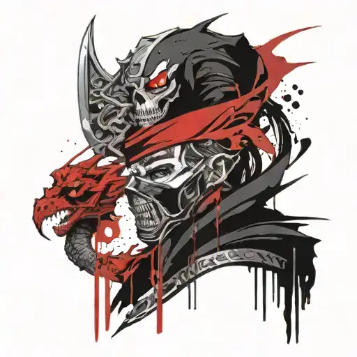 Ninja And Dragon And Skull