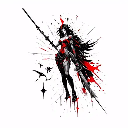 A Warrior Goddess Surrounded By Celestial Symbols Representing Inner Strength