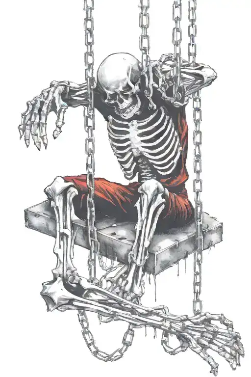 Skeleton Hanging By The Wrists From Chains In A Dungeon