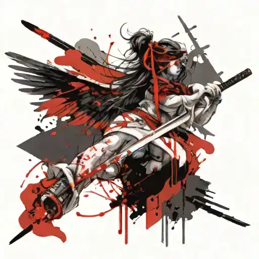 Angel Girl With Blindfold And Katana In Her Hands