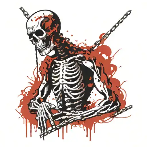 Skeleton Hanging By The Wrists From Chains In A Dungeon