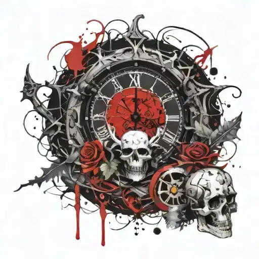 Clock Covered With A Vine With Thorns And Skulls
