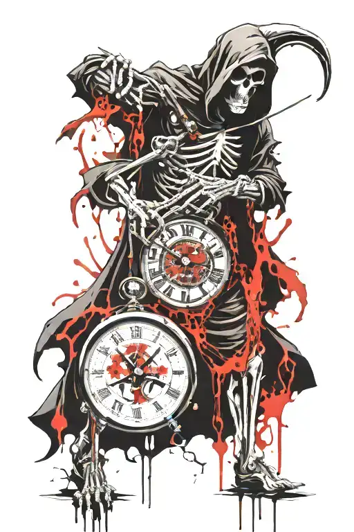 Grim Reaper Holding A Clock Melting