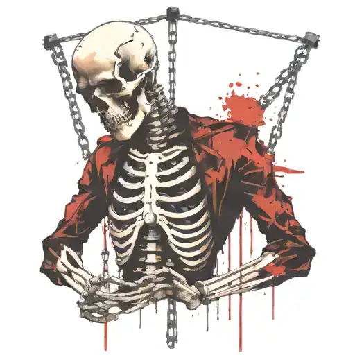 Skeleton Hanging By The Wrists From Chains