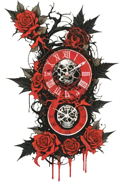 Clock Covered With A Vine With Thorns And Skulls