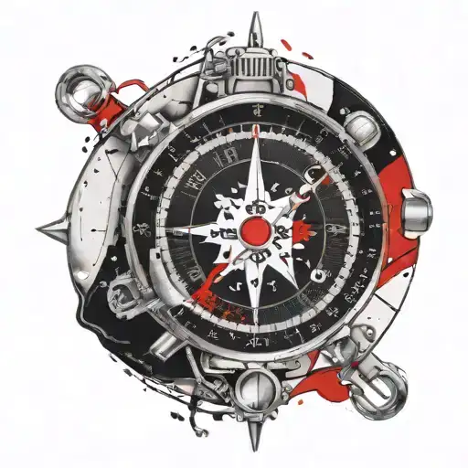 Diving Compass With Its Red Bezel With A Diagonal White Band And Profile Of A Diver Diving Below