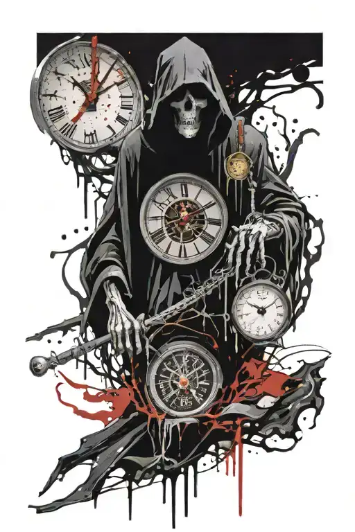 Grim Reaper Holding A Melting Clock Embedded