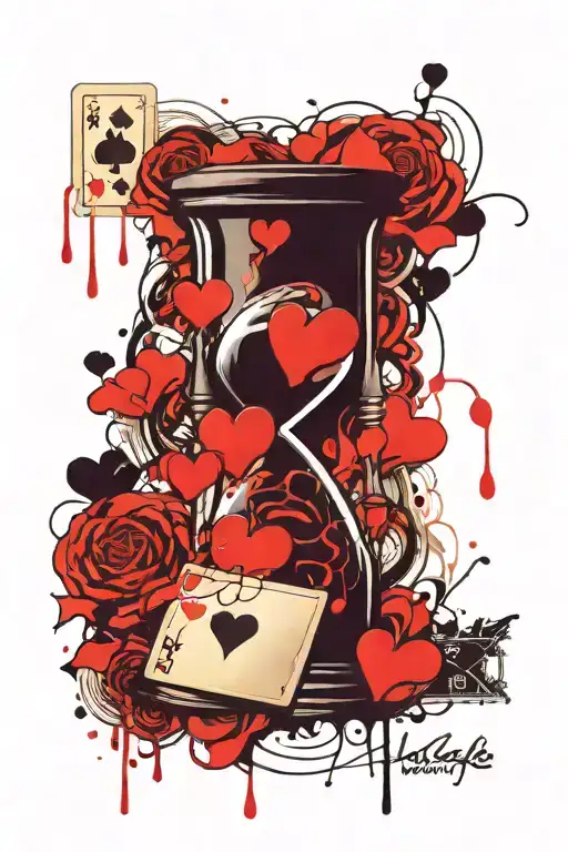 A Hour Glass Containing The Card Face Hearts On Top Cracking And The Card Face Spade On Bottom