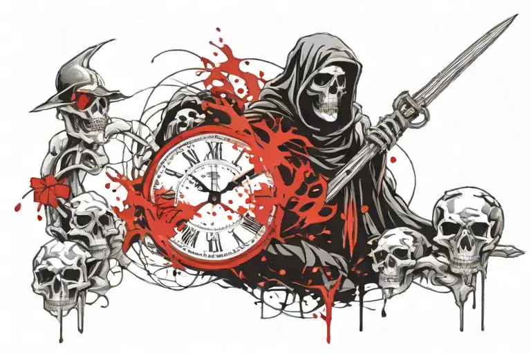 Grim Reaper Holding A Clock And A Skull