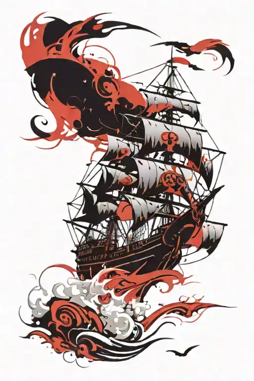 A Futuristic Sci-fi Pirate Ship Sailing On Water