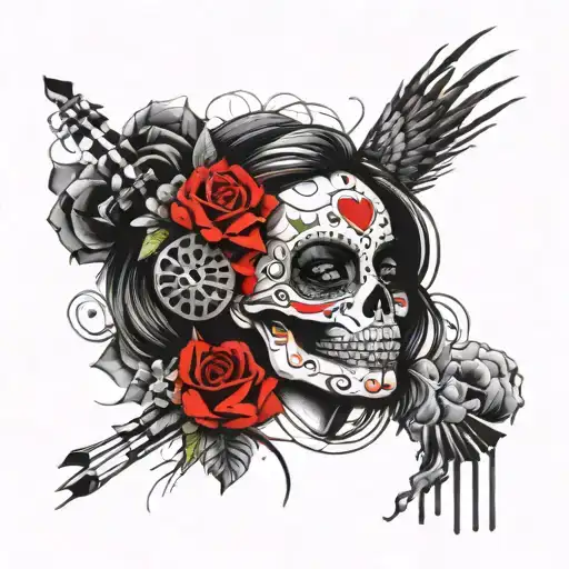 Mexican Skull With Colour For Women Shoulder