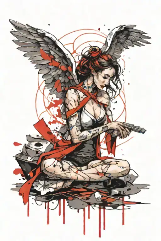 A Female Guardian Angel Meditating While Floating