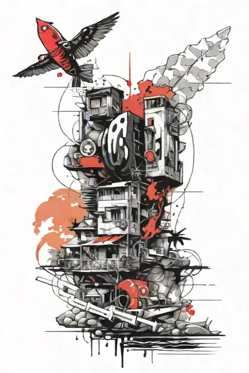 A Creative Tattoo Merging The Landscapes Of Goa And Ladakh With Musical Elements In A Sketch Style