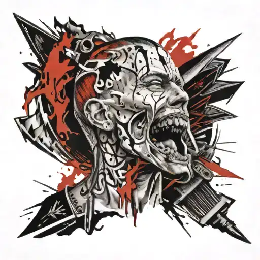 Evil Neck Tattoo Horror Style Knife