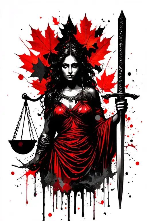 Lady Justice Holding Sword With Maple Leaves