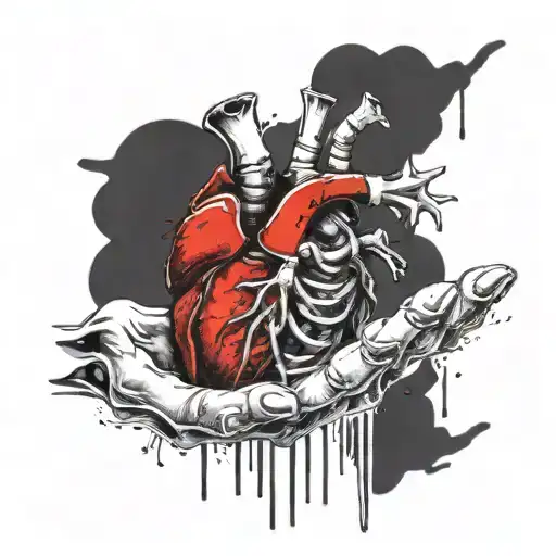 Skeleton Hand Squeezing A Human Heart Decaying