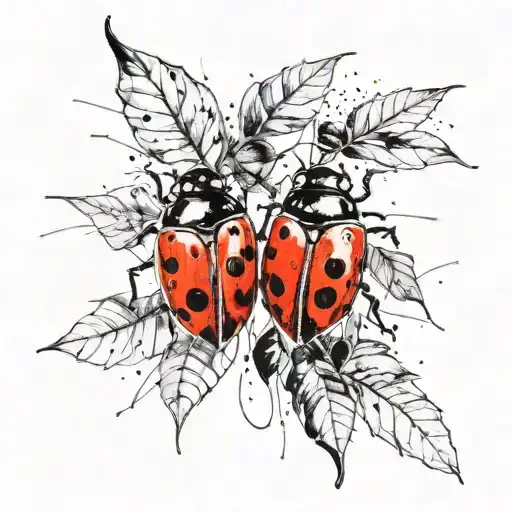 2 Ladybugs And Figtree Leaf