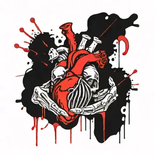 Skeleton Hand Squeezing A Human Heart Decaying