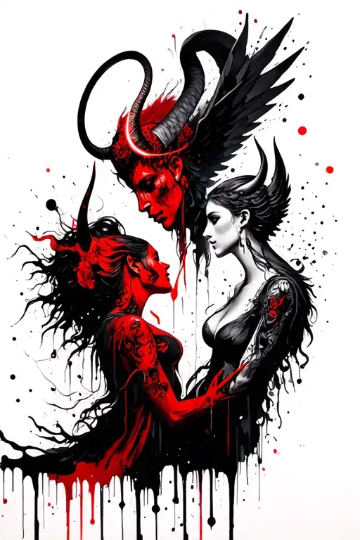 Devil With Halo And Angel With Horns Facing Each Other