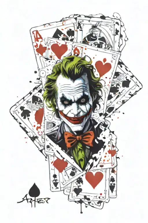 The Four Normal Aces And Next To It The Joker Card With The Joker's Face Printed