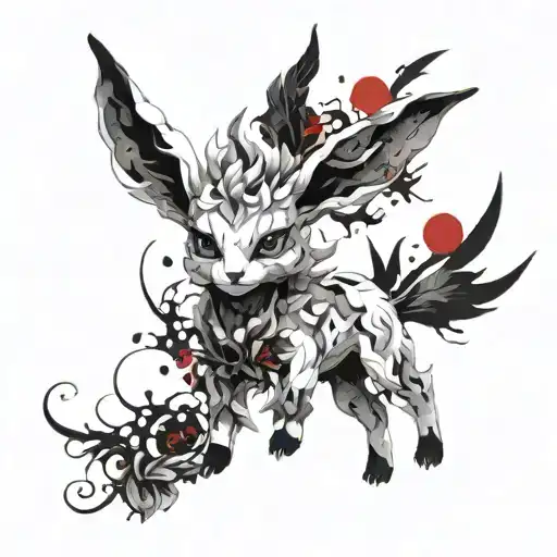 Leafeon Full Body White And Black