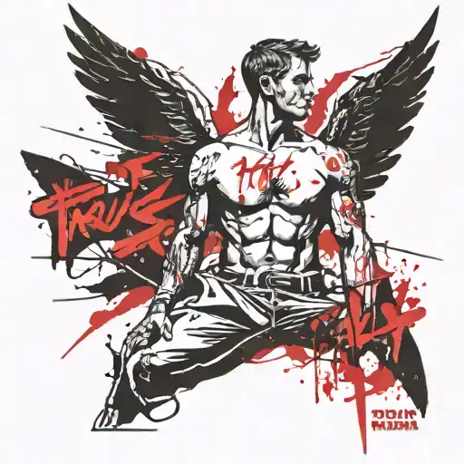 Topless Muscular Male Angel With Slogan 'Trust Yourself'