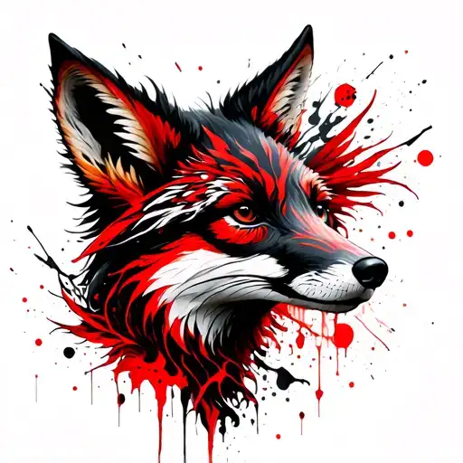 Melanistic Cross Fox Head With Phoenix Body