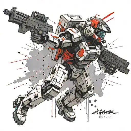 Abstract Sculpture Of A Titanfall Jumping Heroic While Firing A Gun