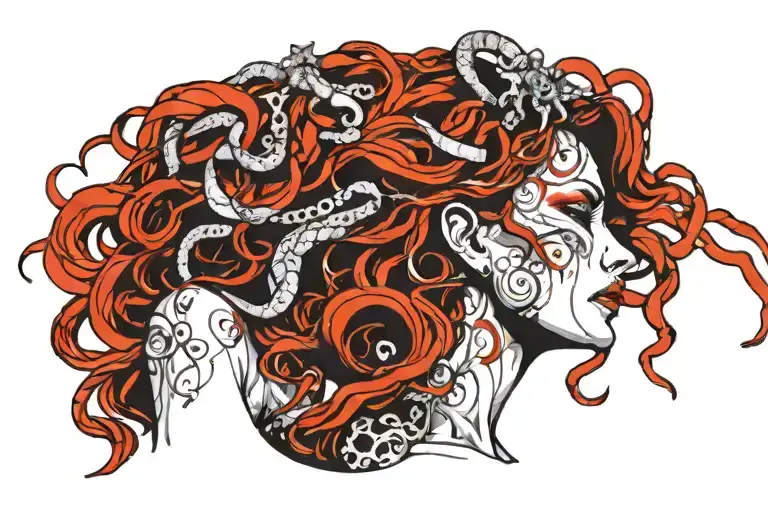 Semi Realistic Drawing Of Medusa Woman In Semi Profil