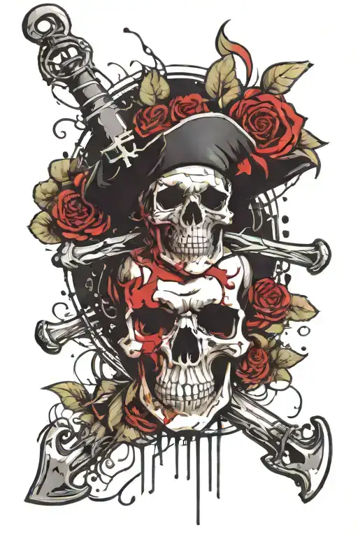 Pirate Flag With Roses Around The Skull