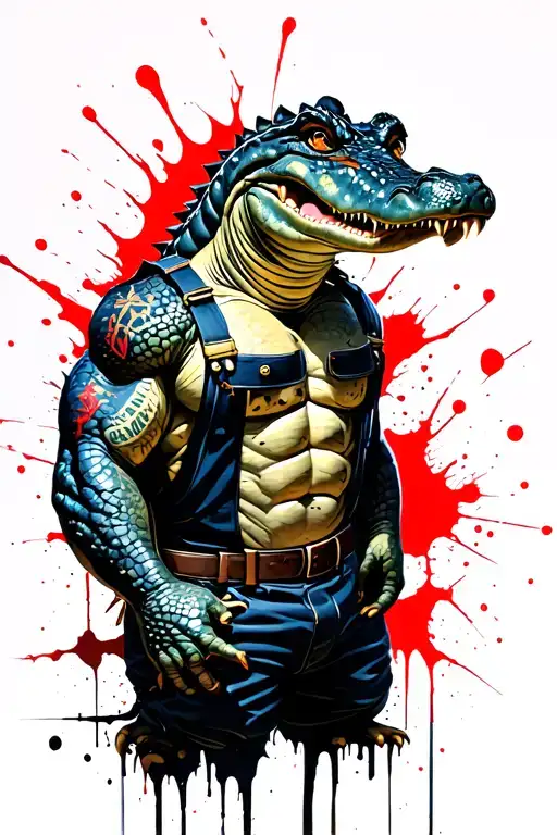 Muscular Aligator Wearing Us Navy Coveralls Working