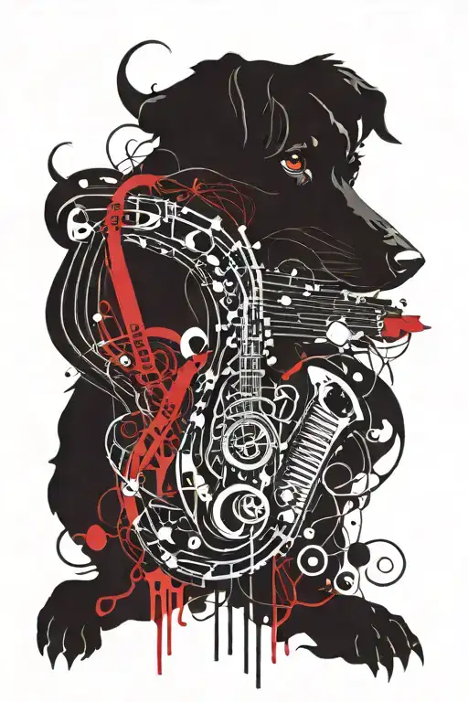 A Music Note Intertwined With A Dog Silhouette