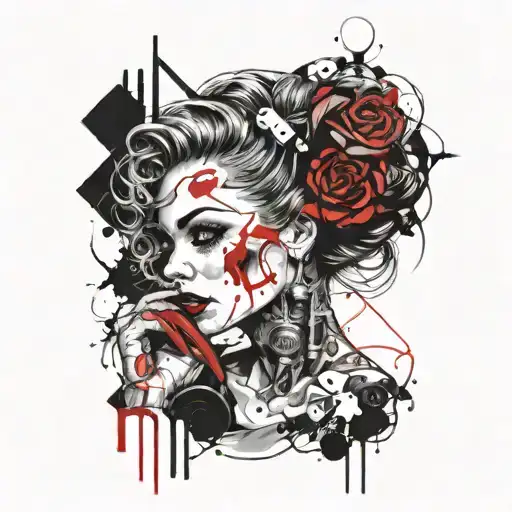 Gothic Pin Up Girl With Fine Lines Integrated Into A Blackout