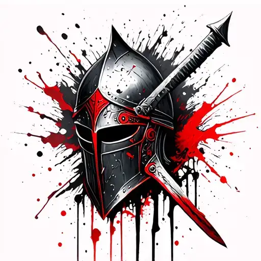 Knights Helmet Pierced By Sword