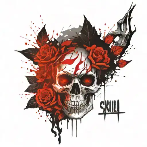 Skull Face Tattoo Design Featuring Elements Like Trees